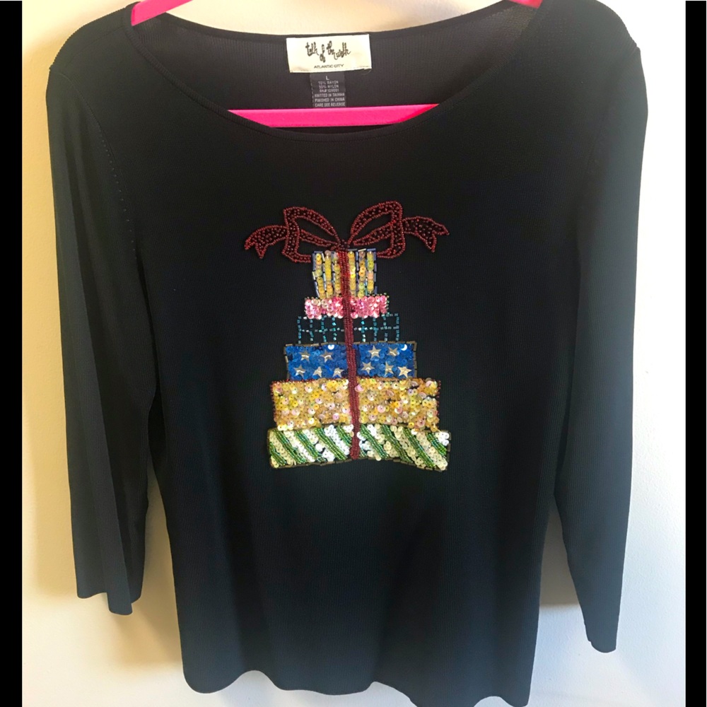 Holiday Embellished 3/4 Sleeve Top